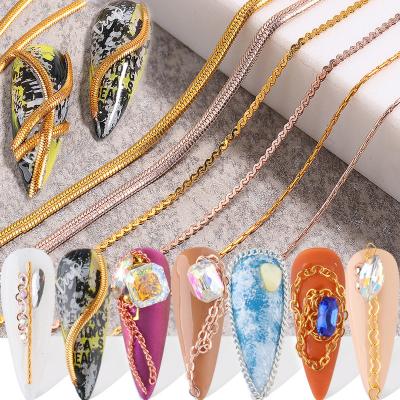 China 4 Styles 6 Styles Nail Art Creative DIY Decoration Gold Silver Nail Metal Boxed Chain Chain for sale