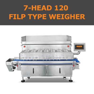 China Flip Weighing Bucket Sashimi 7 Head Multihead Weigher For Fresh Aquatic Industry Te koop