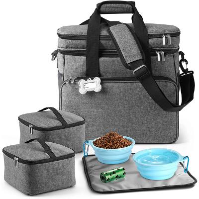 China High Quality Stocked Dog Travel Bag Kit With 2 Collapsible Silicone Bowls Multifunctional Pet Tote Organizer for sale