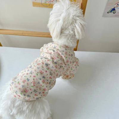 China New Stocked Schnauzer 2022 Stylish Puff Sleeve Floral Pet Clothes Soft Cotton Dog Clothes Dogs Dress Up Princess Costumes For Dogs for sale