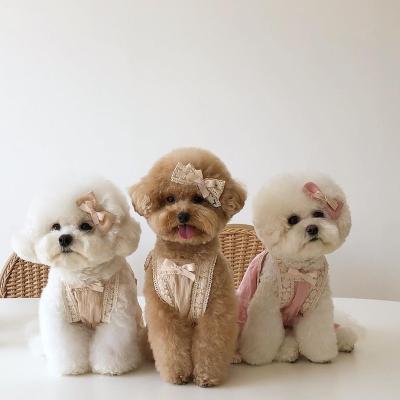 China New Sustainable Lovely Pet Clothes Cotton Fabric Lace Sling Bichon Teddy Dog Skirt for sale