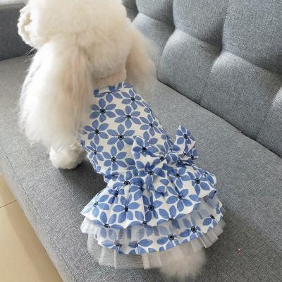 China Viable Bichon Poodle Teddy Puppy Dog Clothes Printed Maple Leaf Shaped Dog Dress for sale