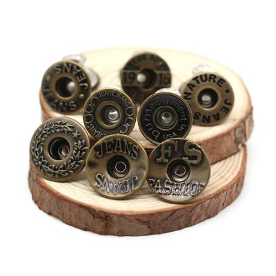 China Custom Printed Vintage Brass Round Buttons Sustainably Washable Dry Cleaning Metal Nickel Free For Jeans for sale