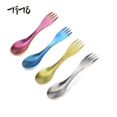 China TiTo Wholesale Titanium Spork Ultralight Colorful Portable Hiking Picnic Camping Tableware Titanium Spoon Viable Fork for sale