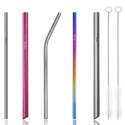 China TiTo Wholesale Eco Friendly Straw Healthy Portable Reusable Rainbow Titanium Material Metal Drinking Straws With Cleaning Brush for sale