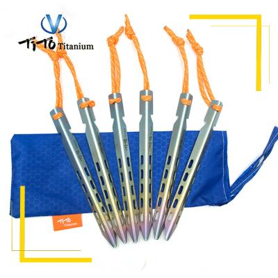 China Outdoor Camping Titanium Tent Nail 10*10*160mm Titanium 13g TiTo Alloy Color V Shape Titanium Tent Stakes Titanium Tent Pegs for sale