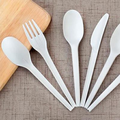 China Stocked Medium Weight Black White Wrapped Plastic Cutlery Set Pla Knife Fork Pla for sale