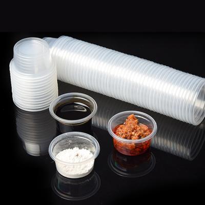 China 2oz 62mm Plastic Disposable Delicatessen Container Cooked Food Sauce Cups And Lids Airline Eco-friendly Disposable Black for sale