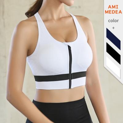 China Antibacterial Women's Sports Underwear Zipper Support Gathered Running Bra Fitness Yoga Vest for sale