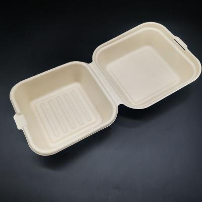 China Waterproof Biodegradable Bagasse Clamshell Container Box For Burger And Potato Chips for sale