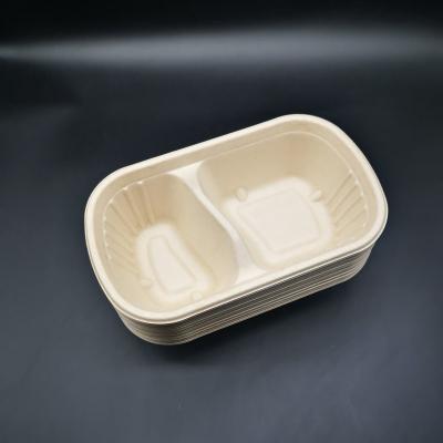 China Rectangular Takeout Container 2-Compartment Waterproof Sugar Cane Bagasse Lunch Box for sale