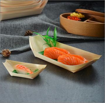 China Renewable Eco Friendly Disposable Bamboo Wooden Sashimi Tray Catering Boats for sale