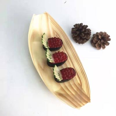 China Renewable Eco Friendly Disposable Leaf Plates Wooden Boat Sushi Serving Tray For Supply for sale