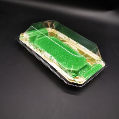 China Rectangular Stackable Gold and Green Sushi Tray Cake Tray Factory Direct Recyclable for sale