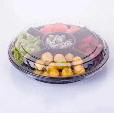 China 5 Compartment Disposable Food Storage Containers Round Plastic Salad Fruit Box With Lids for sale