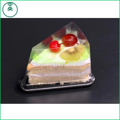 China Clear Plastic Disposable Cupcake Cake Box Triangle Cake Box With Black Bottom for sale