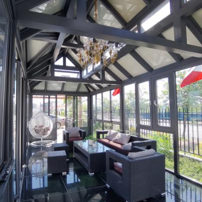 China Energy efficient prefab aluminum triangular glass house sunrooms garden conservatory sunroom enclosures WANJIA glass houses for sale