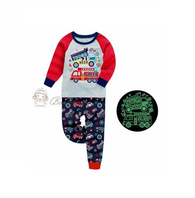 China Breathable Barbieliya Car Truck Cartoon Boy Designs Kids Pajamas Glow In The Dark Kids Pajamas for sale