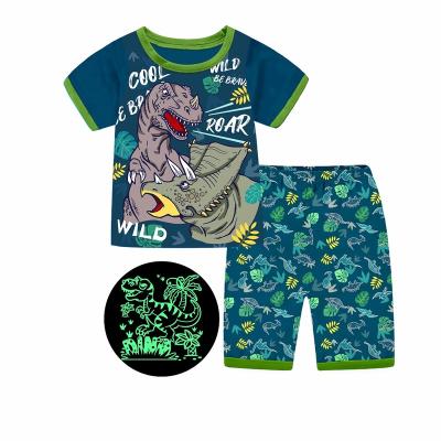 China 2 Pcs Summer Dinosaur Pajamas Guangzhou Factory Boy Breathable Pajamas Set Glow In The Dark Pajamas for sale