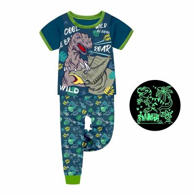 China 2 Pcs Sleeves Dinosaur Pajamas Guangzhou Factory Boy Breathable Short Pajamas Set Glow In The Dark Pajamas for sale