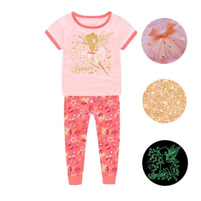 China Barbieliya Design Breathable Shorts Sleeves Cartoon Children Sleepwear Fairy Glow In The Dark Kids Pajamas for sale