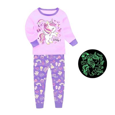 China Breathable Unicorn Design Barbieliya Long Sleeves Girls Kids Sleepwear Short Glow In The Dark Kids Pajamas for sale