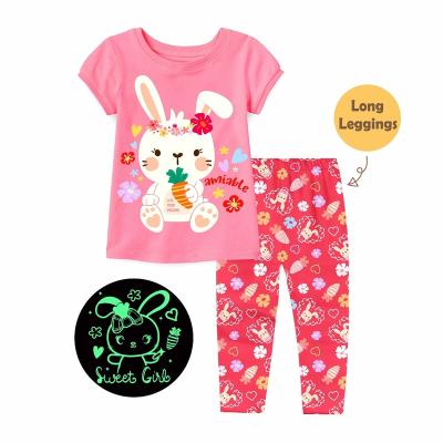 China Cute Animal Design Girl Breathable Top And Legging Glow In The Dark Kids Pajamas Set for sale