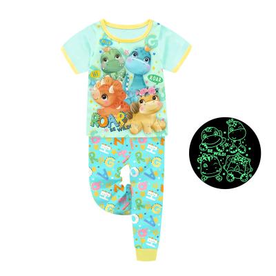 China Cute 100% Cotton Barbieliya Dino Short Sleeves Design Kids Pajamas Glow In The Dark for sale