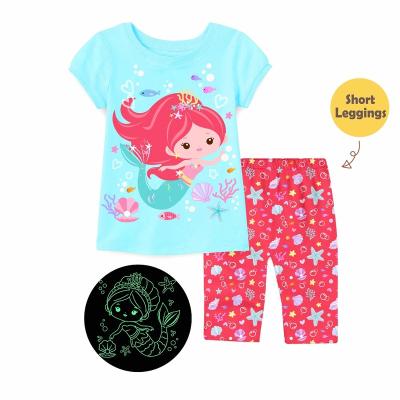 China Girl's Short Sleeves Mermaid Homewear Top And Pants Breathable Small And Legging Glow In The Dark Kids Pajamas for sale