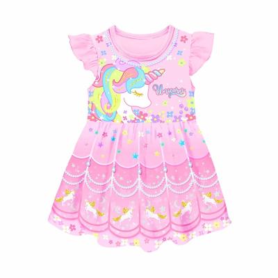 China Breathable Factory Directly Sell Girl Unicorn Cartoon Short Sleeves Dress for sale