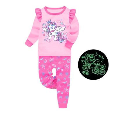 China Breathable Girl's Long Sleeves Night Sleepwear Glow in the Dark Kids Pajamas Set Kids Nightgowns for sale