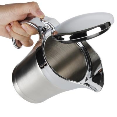 China Sustainable Double Sauce Boat Stainless Steel Insulated Sauce Jug With Hinged Lid Ideal For Cream for sale