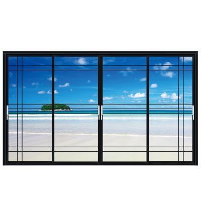 China Modern narrow slim aluminum tempered glass double sliding door Europe style sound insulation sliding door with security screen for sale