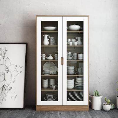 China Adjustable modern glass double door glass door tea cupboard wall restaurant cabinet locker shelf high (size) for sale