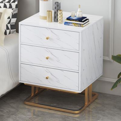 China Modern Design Bedroom Furniture Bedside Table With Drawer Cabinet Sofa Side Cabinet Marble Texture MDF Storage Table for sale