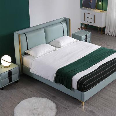 China Comfortable Nordic Luxury Bedroom Furniture Double Bed 1.8m Bedside Table Leather Bedroom Furniture Set for sale