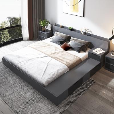 China Modern design floor bed floor low master bed tatami furniture double bed modern minimalist wooden storage bed for sale