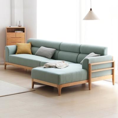 China Simple And Small Sofa On The Other Living Room Oak Sofa Nordic Fabric Corner Apartment Furniture Solid Wood Combination for sale