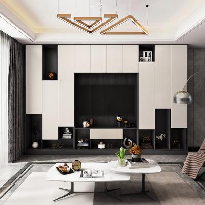 China Overall Modern Design TV Cabinet Background Wall Cabinet Wall Living Room Furniture Integrated Combination Set White Custom Modern Minimalist for sale