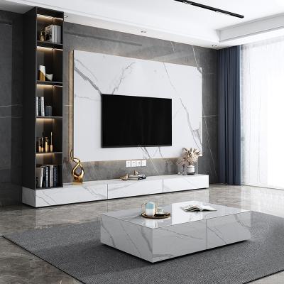 China Modern Design Small Apartment Combination Cabinet Rock Panel Coffee Table TV Cabinet Floor Modern Minimalist Cabinet Side Light Luxury Marble for sale