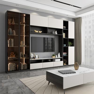 China New Simple Modern Small Modern Design TV Stand Wall Apartment Light Glass Cabinet Built-in Side Rock Panel Floor Cabinet Glass Coffee By Tall Cabinet for sale