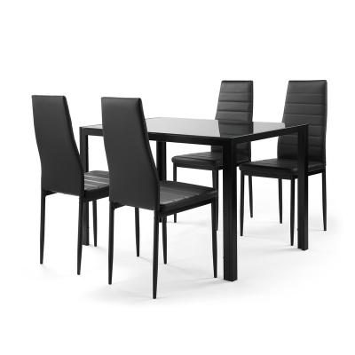 China (Others) 5 Pieces Adjustable Dining Table Set Black Glass Top Dining Tables With 4 Seats Leather Chairs Dining Table And Chairs for sale