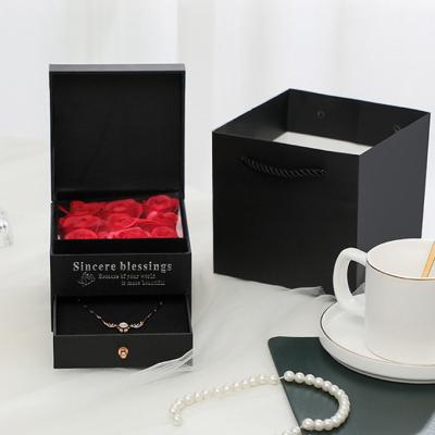 China Packing Ware Eternity Forever Roses In Necklace Box Long Lasting Preserved Red Roses Flower Valentines Day Gift For Girlfriend for sale