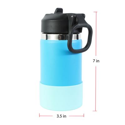 China Durable Silicone 12OZ Double Wall Rubber Base Tumbler Travel Cup Vacuum Insulated 2021 BPA Free Water Bottle Pour Kids Pour School for sale