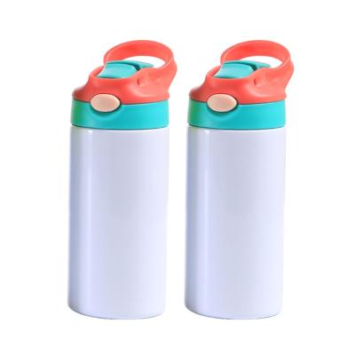 China Viable Stainless Steel 12oz Double Wall Vacuum Insulated Sublimation Blanks Straw Thermos Kids Water Bottle For School for sale