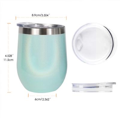 China Viable Go Away Friendship Gift 12OZ Glitter Empty Insulated Custom Logo Stainless Steel Wine Glass Tumbler With Lid for sale