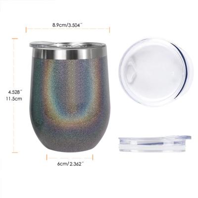 China Wine Glass 12OZ Stemless Double Wall Glitter Vacuum Stainless Steel Insulated Wine Tumbler For Indoor Outdoor for sale