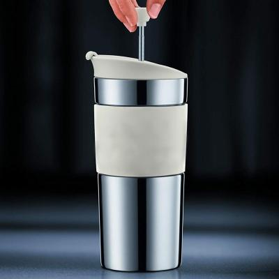 China Eco Sustainable Reusable Stainless Steel Travel Double Press Wall Insulated French Coffee Mug for sale