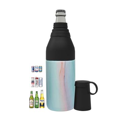 China Sustainable Thermos Vacuum Insulated Stainless Steel Can Stand Camping Insulated Beer Bottle Sleeve Cooler With Bottle Opener for sale