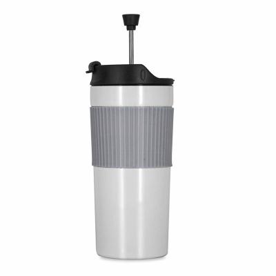 China Vintage Travel Coffee Maker Portable French Press Vacuum Insulated Stainless Steel Coffee Tea Travel Mug 12oz White for sale